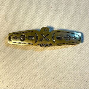 Vintage Sterling Silver Native American Thunderbird Etched Barrette Hand Stamped